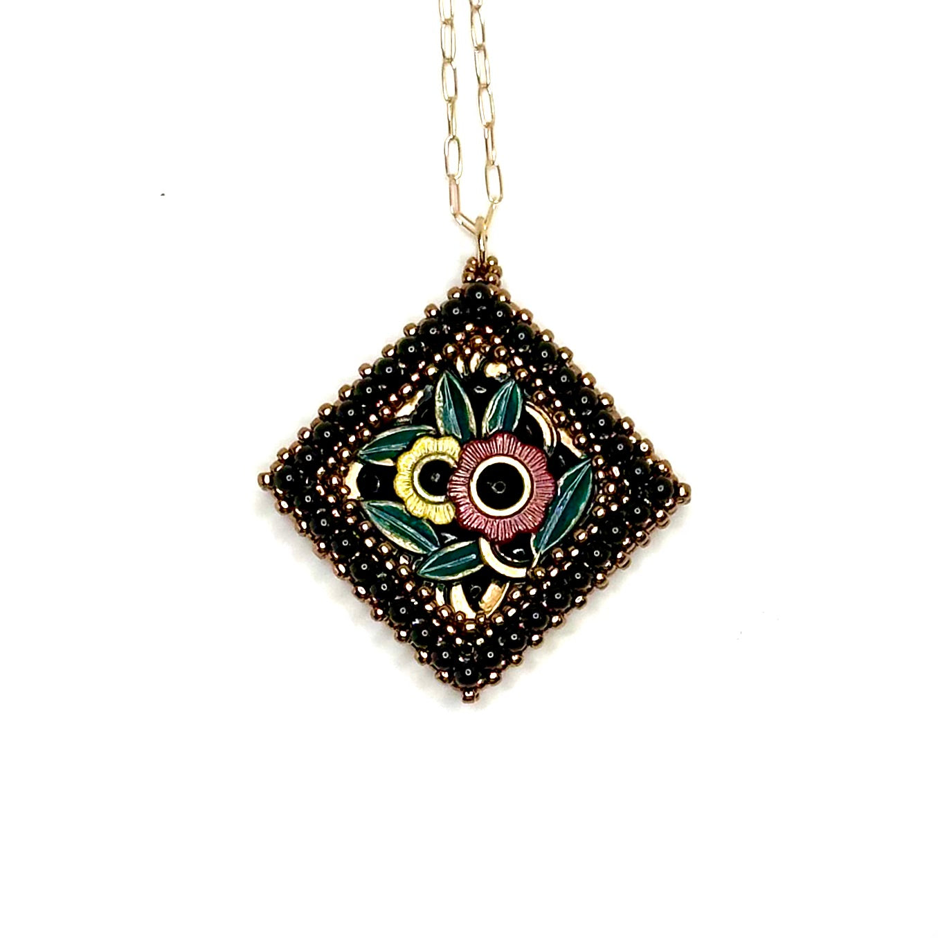 Square Czech Button Pendant