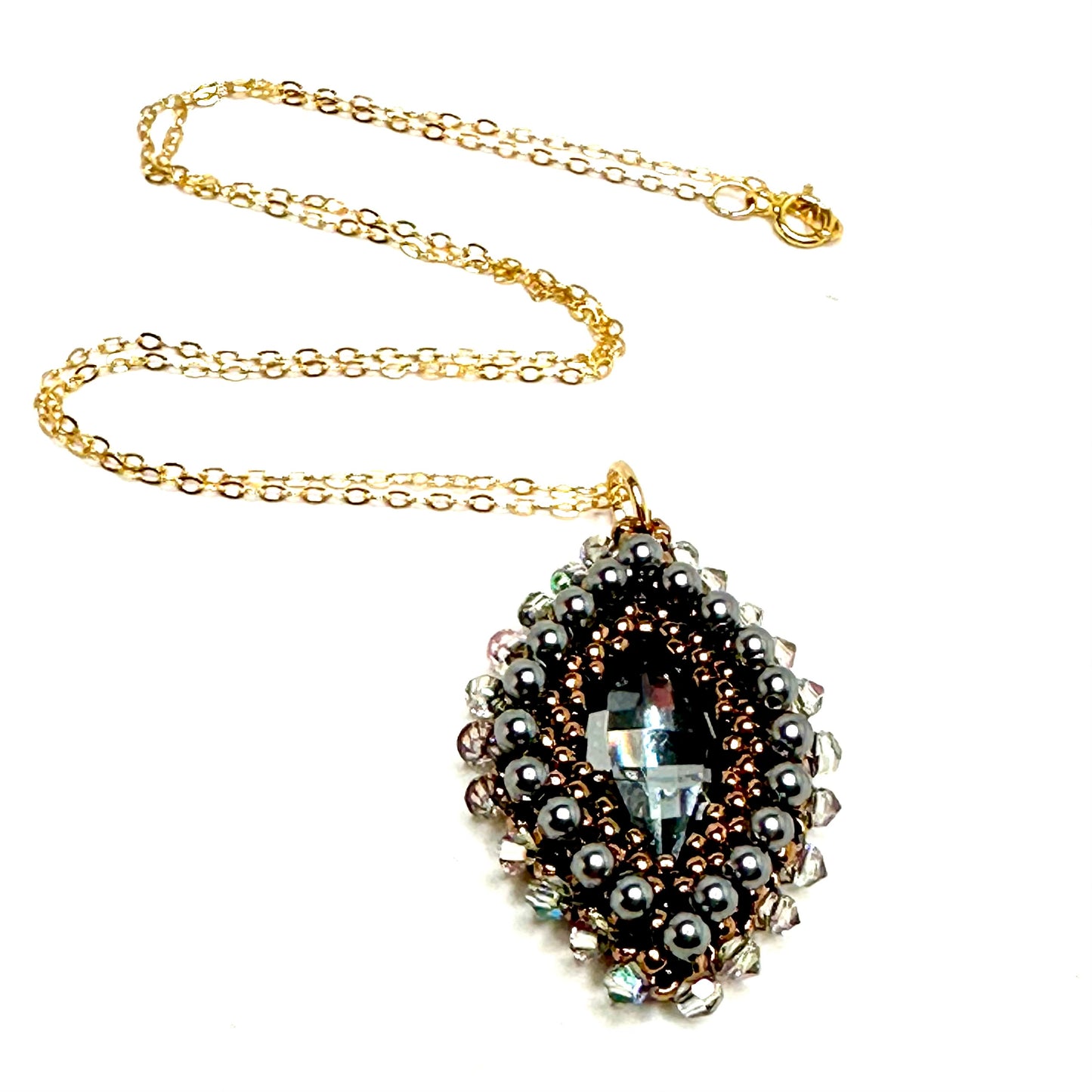 Hojas Embellished Pendant | Grey on Gold