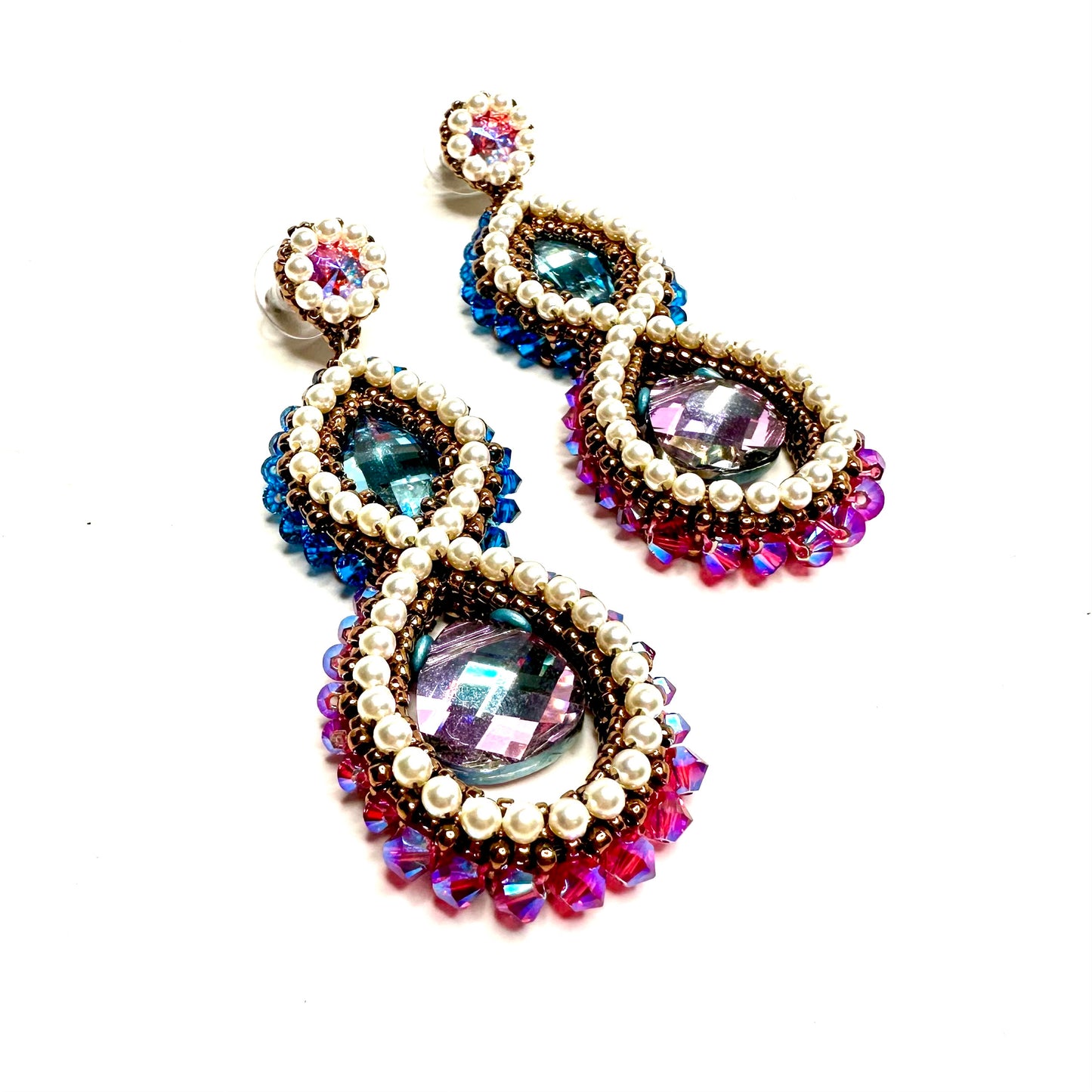 Grand Anya Earrings | Blue and Pink