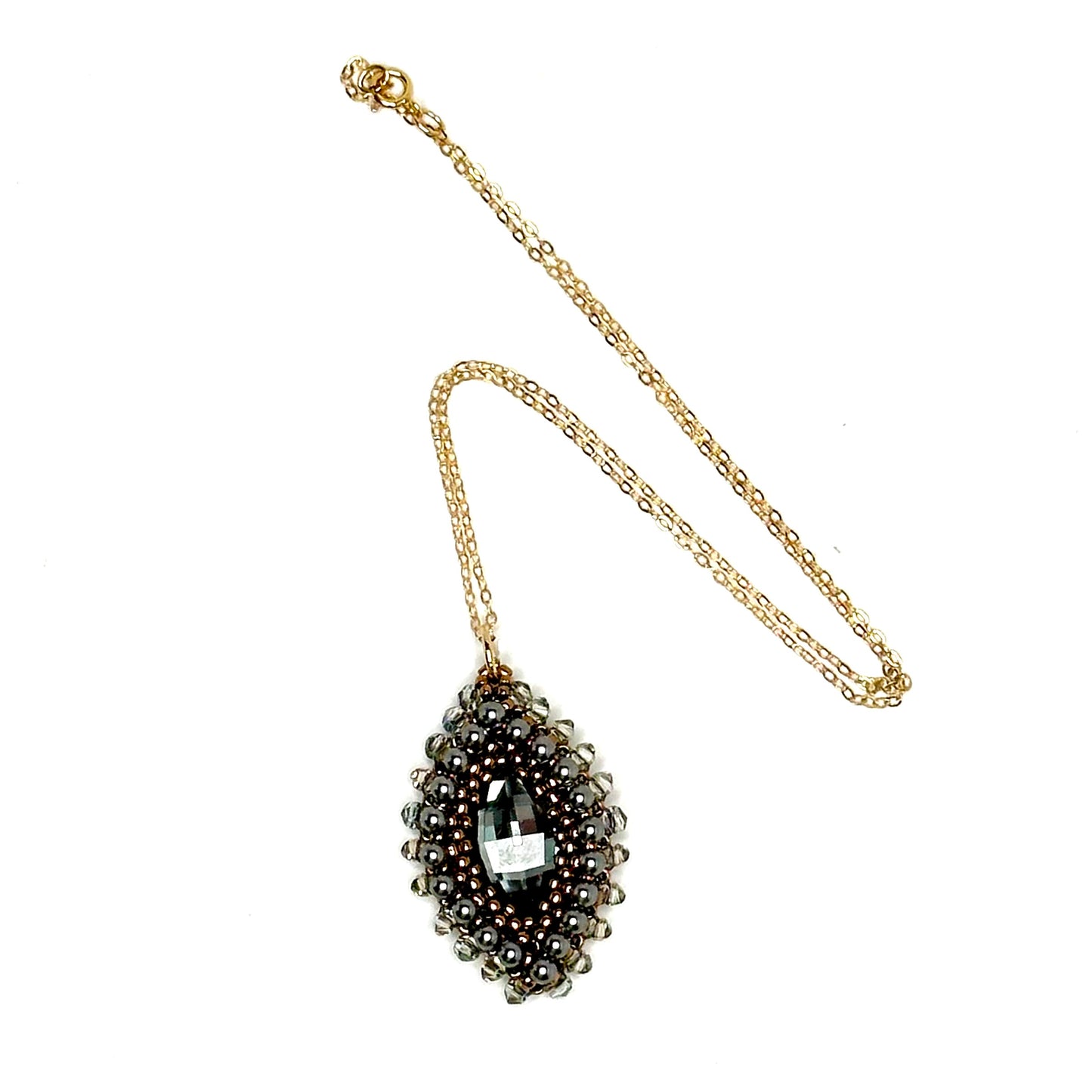 Hojas Embellished Pendant | Grey on Gold