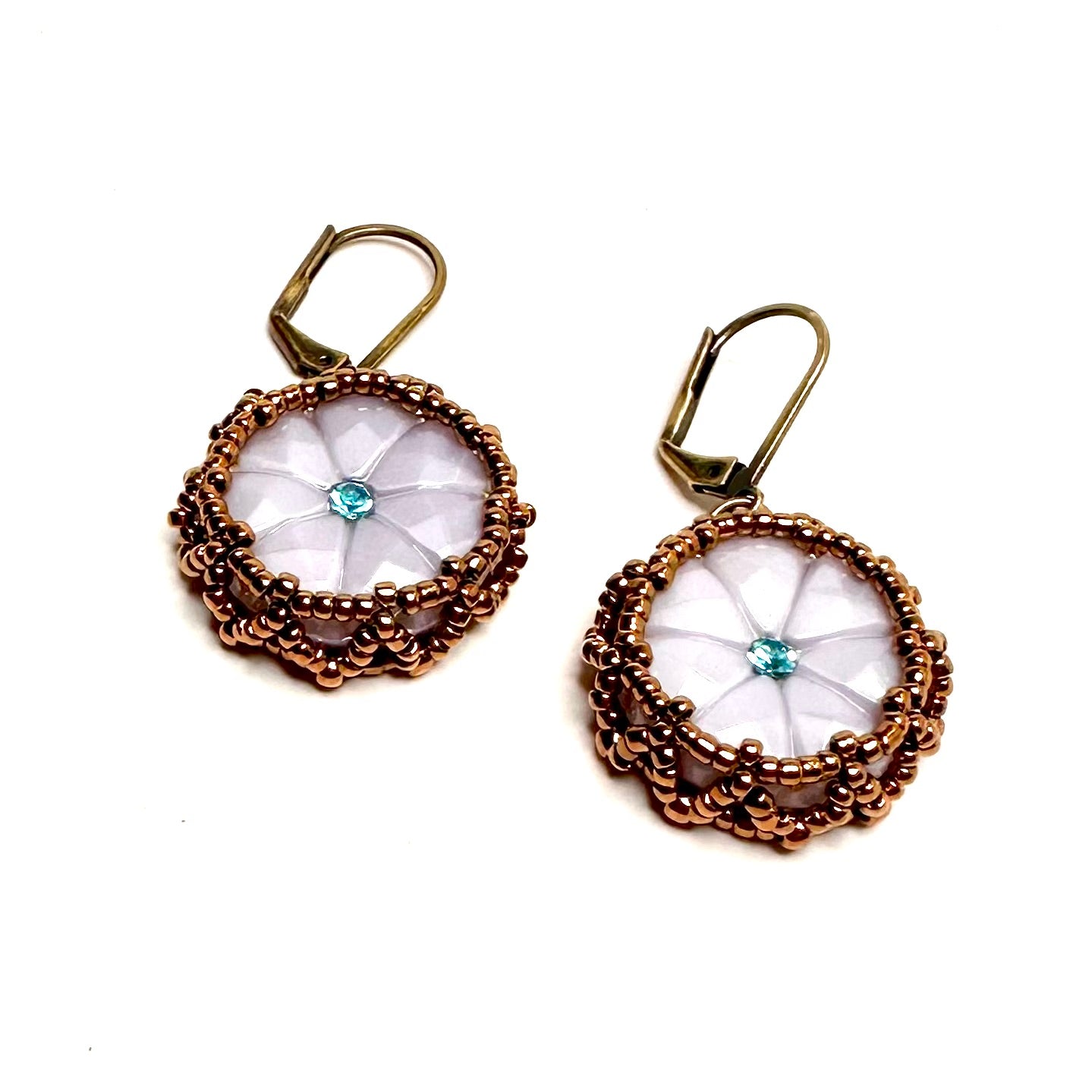 Vintage Style Czech Button Earrings | Turquoise with Rhinestone