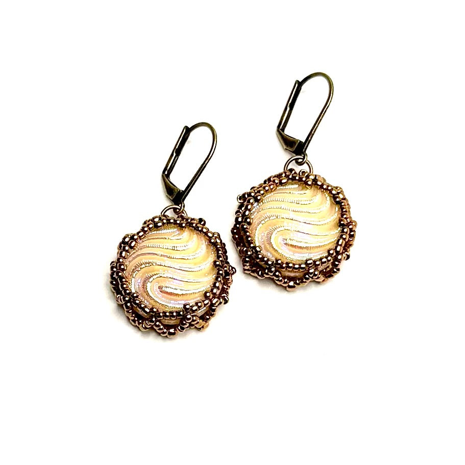 Vintage Czech Button Earring | Wave Pattern | Assorted Colors