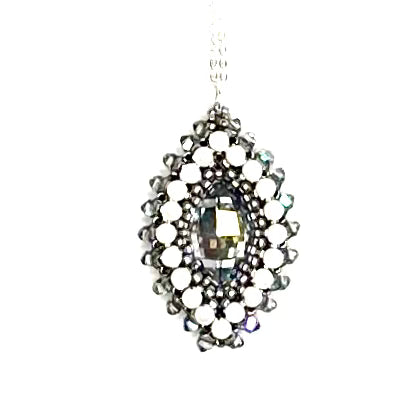 Hojas Embellished Pendant | Grey and White on Silver