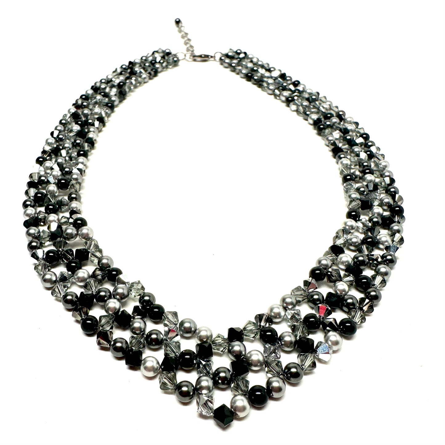 Blingy Collar Necklace | Silver, Grey and Black Pearl & Crystal