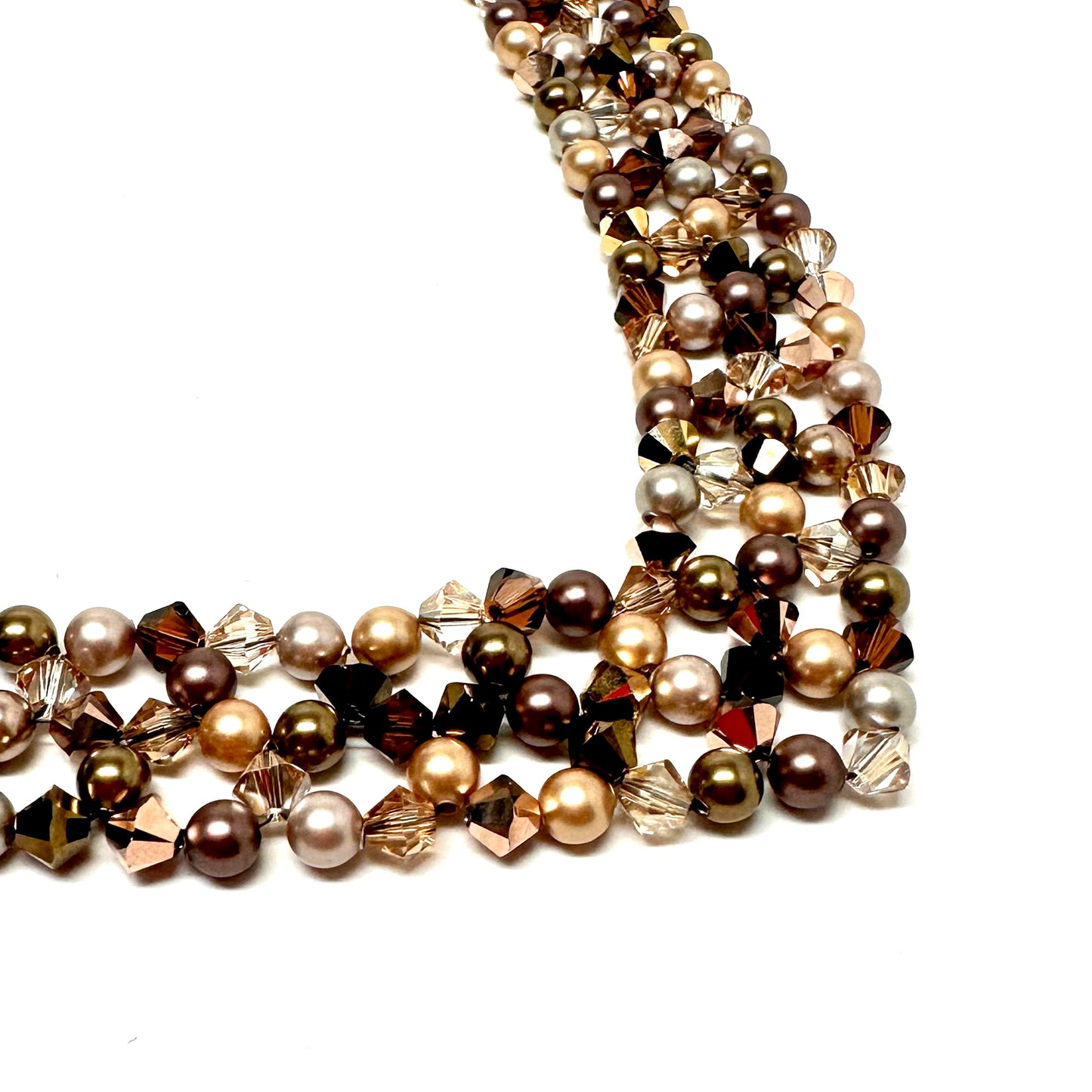 Blingy Collar Necklace | Brown and Gold Pearl & Crystal