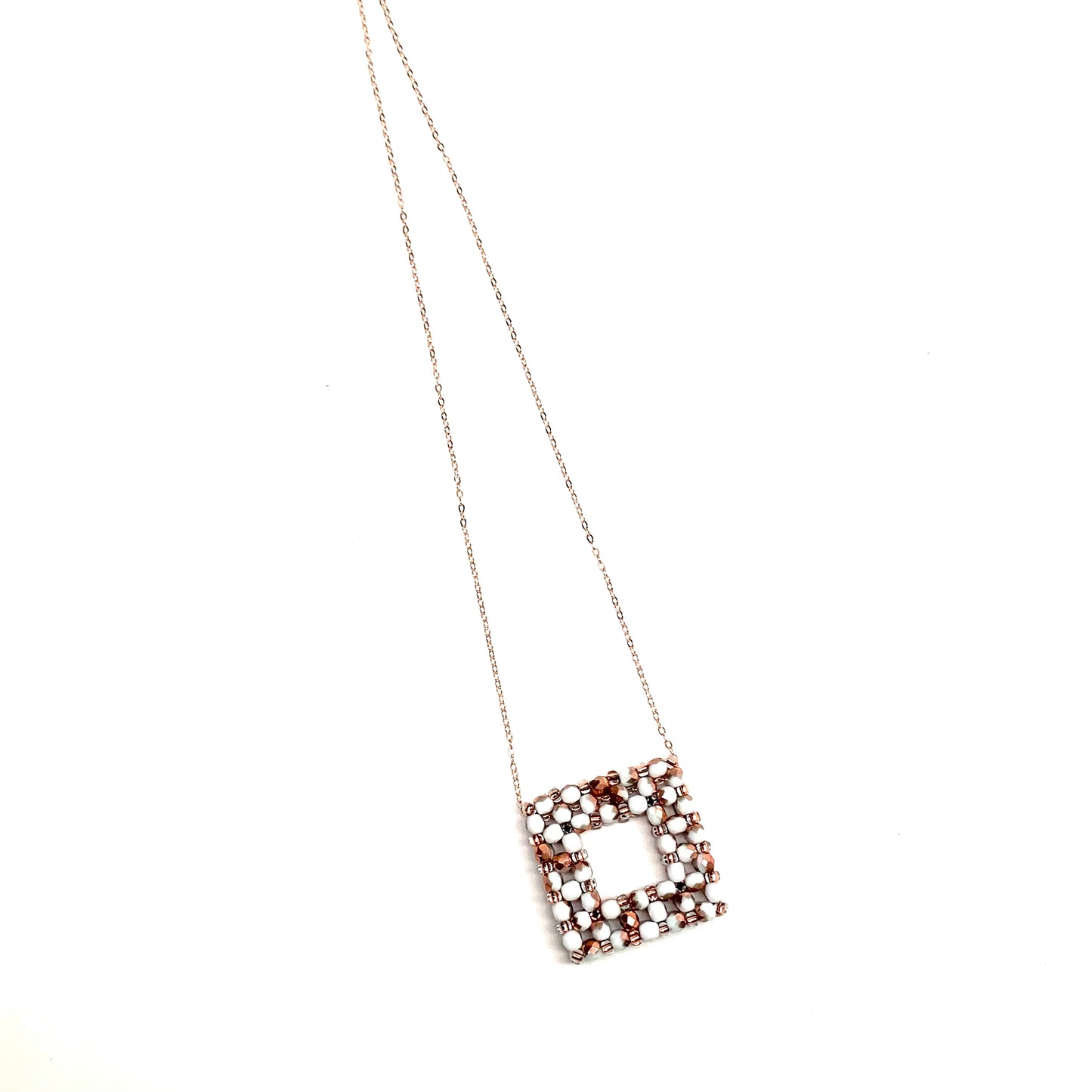 Square Beaded Bead Pendant | White and Rose Gold
