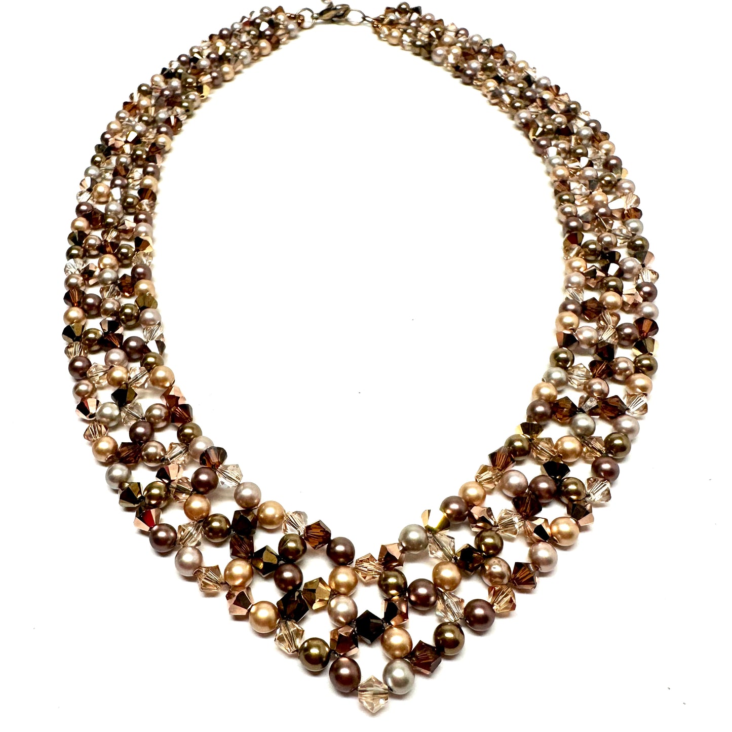 Blingy Collar Necklace | Brown and Gold Pearl & Crystal