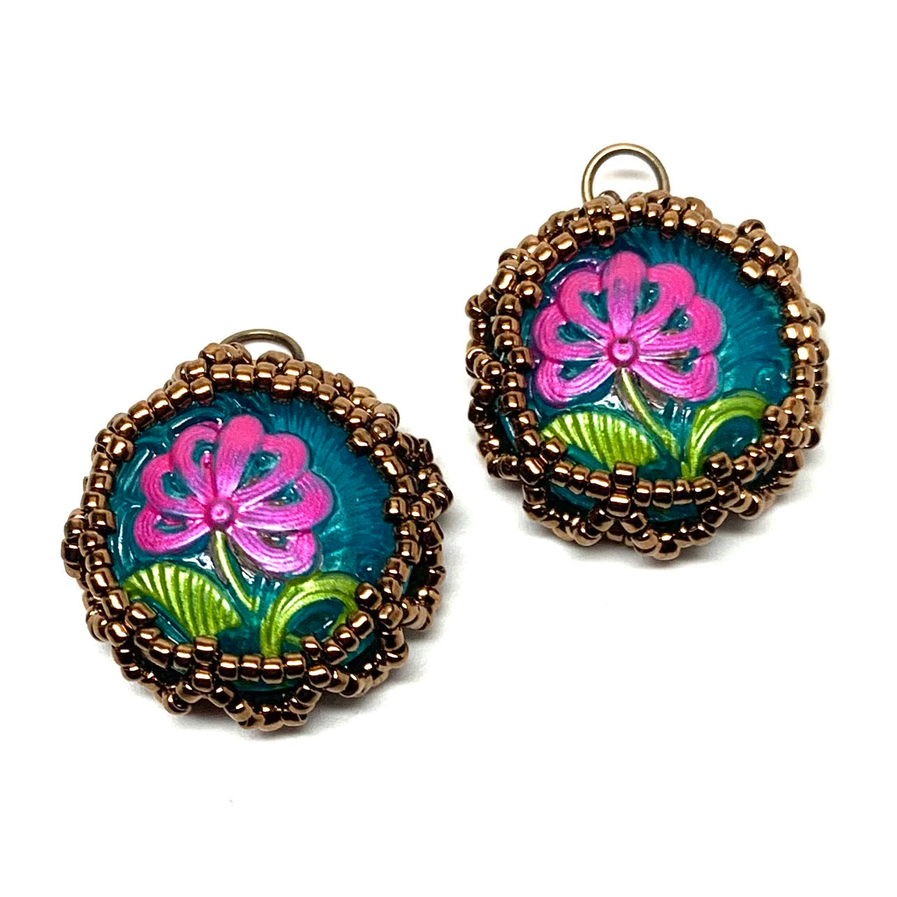 Vintage Czech Button Earrings | Pincushion Flower | Tiffany with Pink