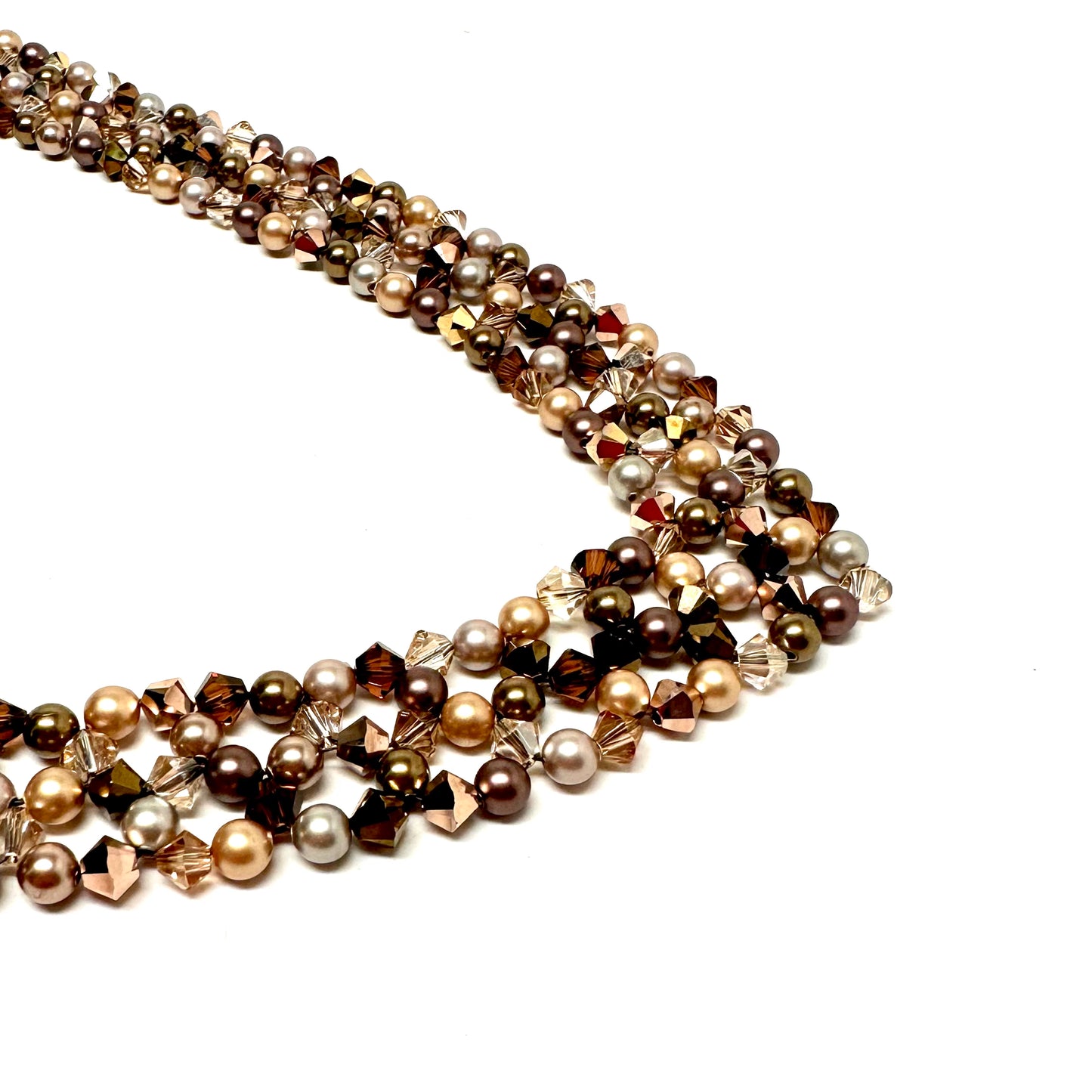 Blingy Collar Necklace | Brown and Gold Pearl & Crystal