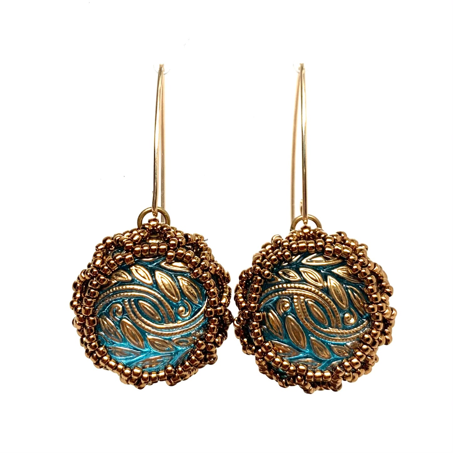 Vintage Style Czech Button Earring | Art Nouveau Floral