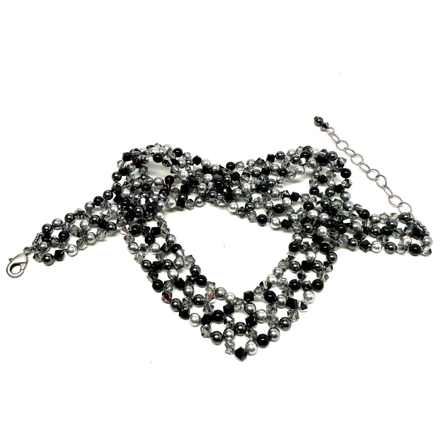 Blingy Collar Necklace | Silver, Grey and Black Pearl & Crystal
