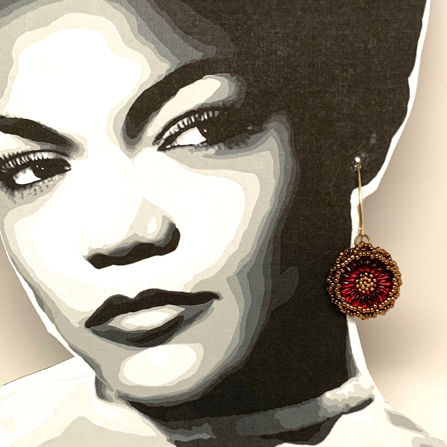 Vintage Czech Button Earrings | Daisy | Garnet