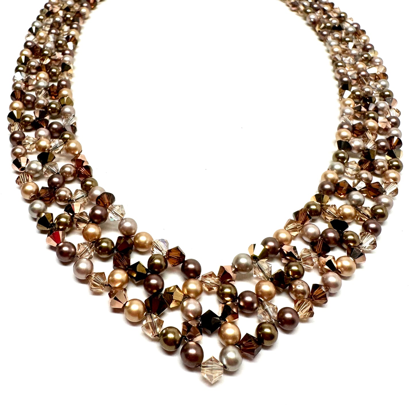 Lia Collar Necklace | Brown and Gold Pearl & Crystal