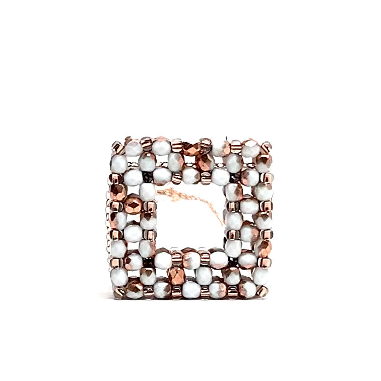 Square Beaded Bead Pendant | White and Rose Gold