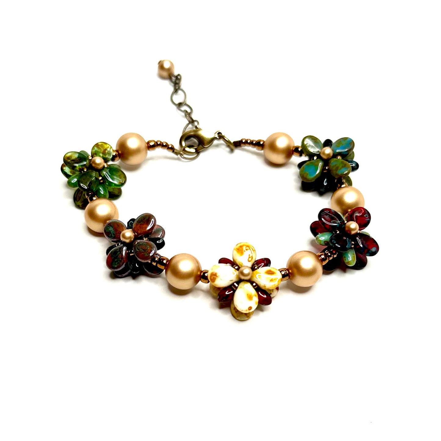 Flores Bracelet - Picasso Mix Flowers with Gold Pearls