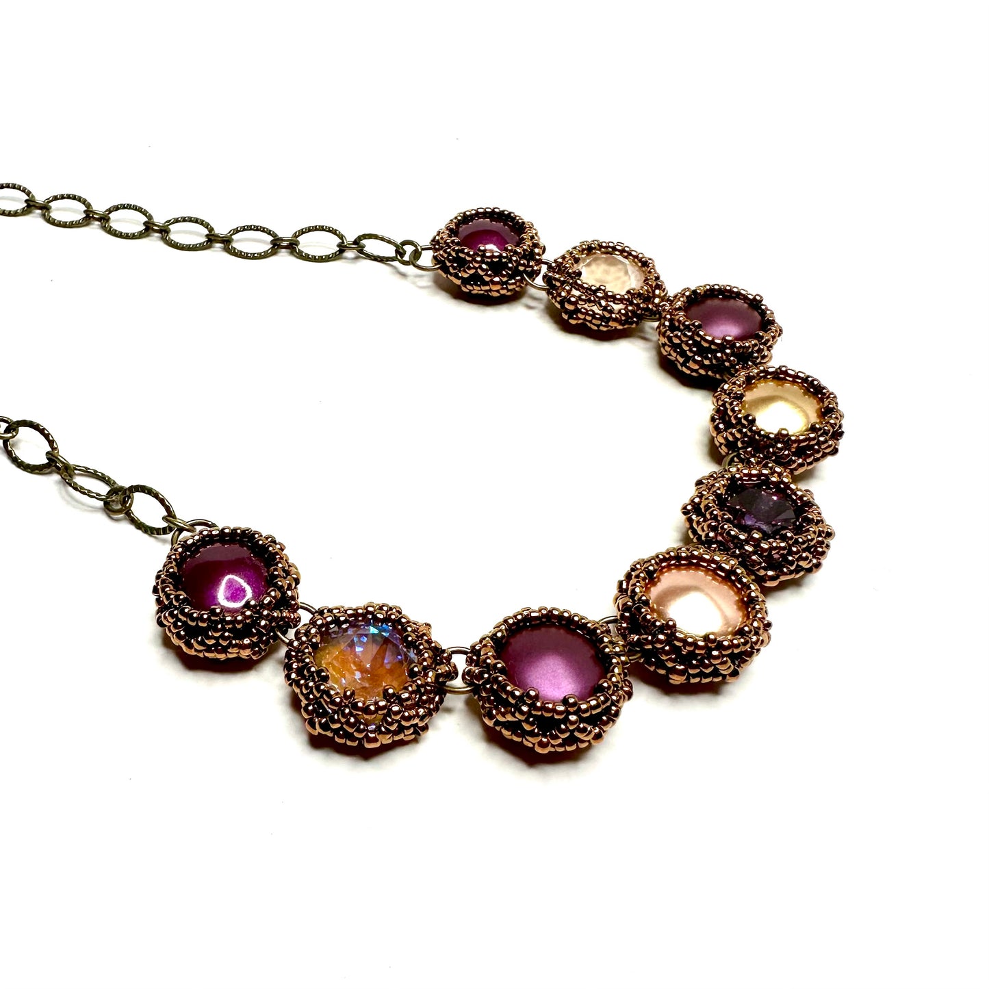 Bezel Set 9 Stone Necklace | Burgundy with Gild