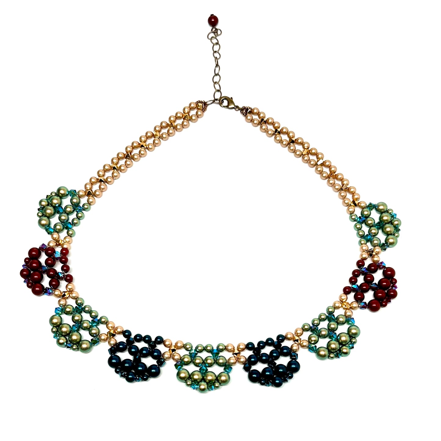 Art Deco Inspired Necklace | Statement in Jewel Colored Pearl & Crystal