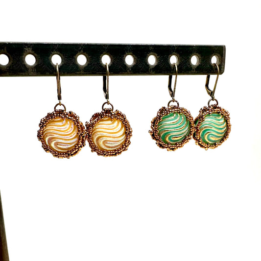 Vintage Czech Button Earring | Wave Pattern | Assorted Colors