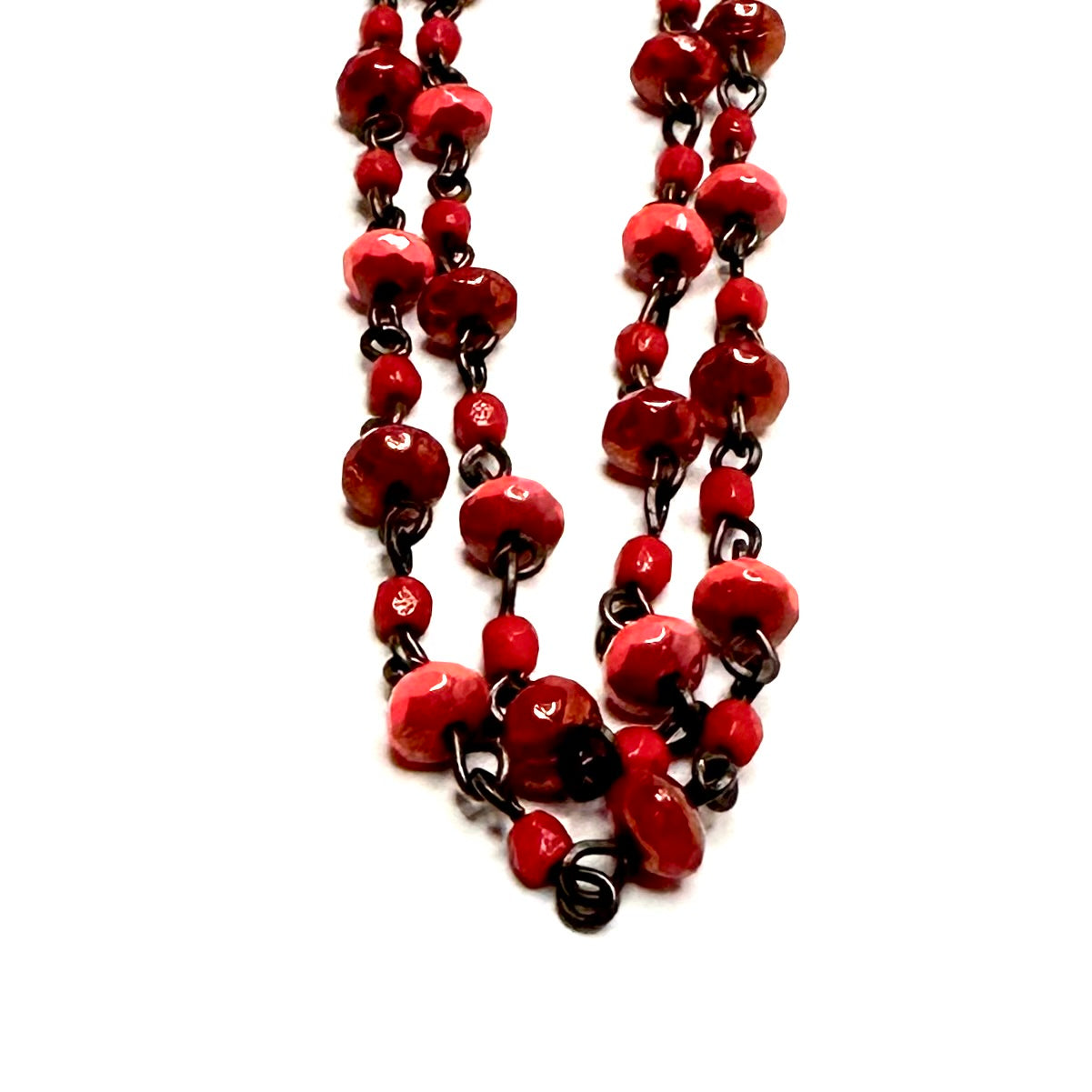 Czech Beaded Chain Necklace and Bracelet - Coral