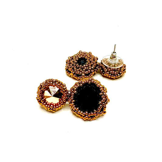 Crystal Post Earring | Gold and Black