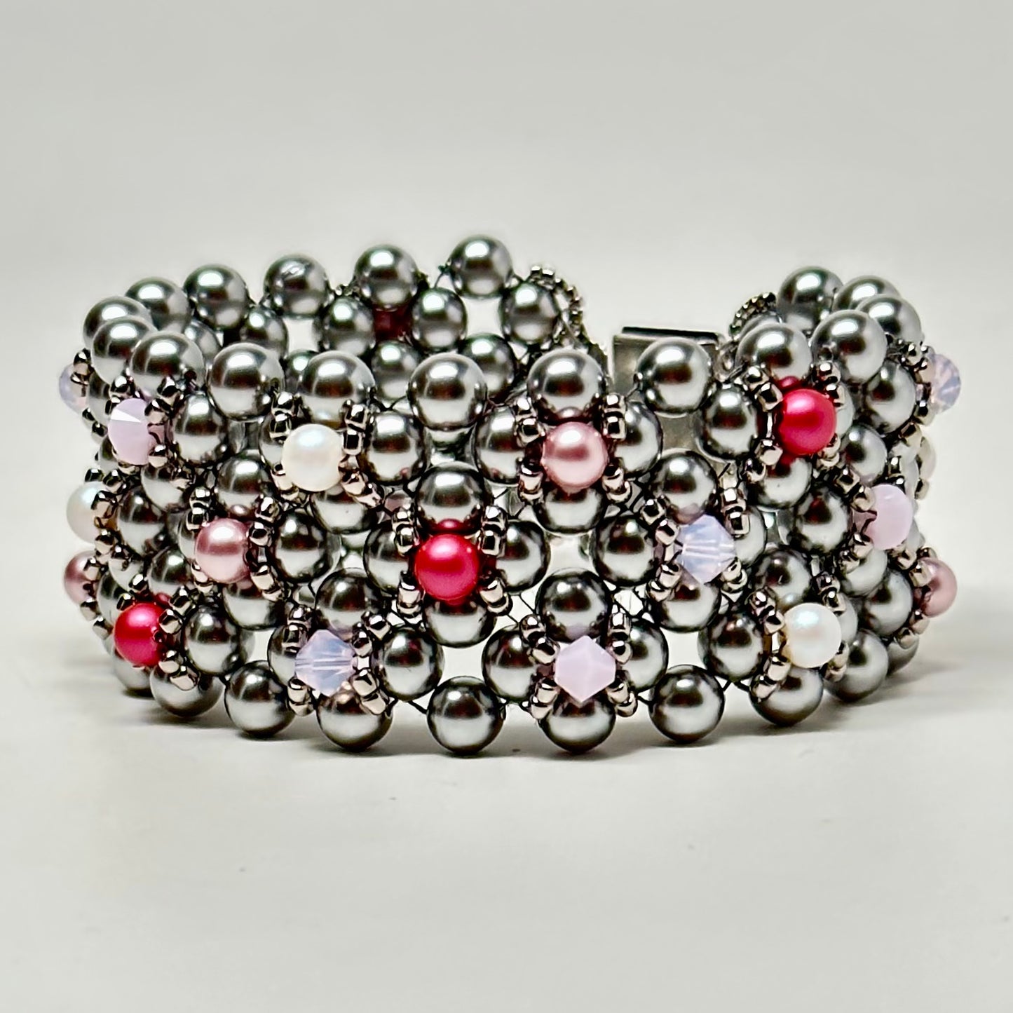 Statement Bracelet | European Glass Pearls | Grey and Pink koi