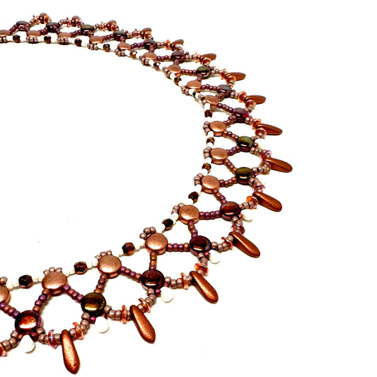 Egyptian Style Net Collar | Copper and Cream Necklace