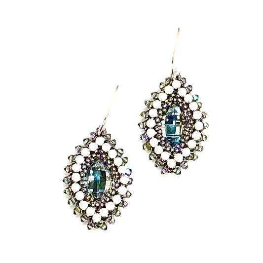 Hojas Embellished Earring | Grey and White