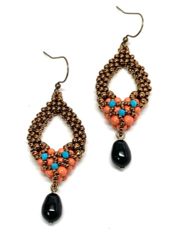 Tori Earring with Drop | Petite | Coral, Turquoise & Jet