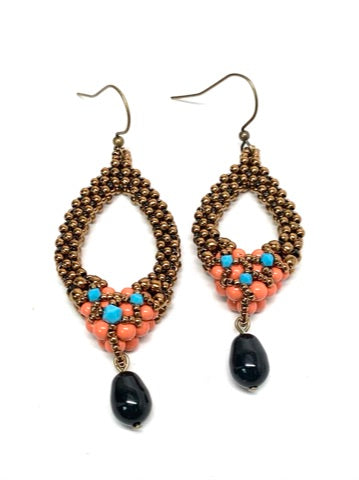 Tori Earring with Drop | Coral, Turquoise & Jet