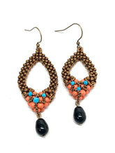 Load image into Gallery viewer, Tori Earring with Drop | Coral, Turquoise &amp; Jet
