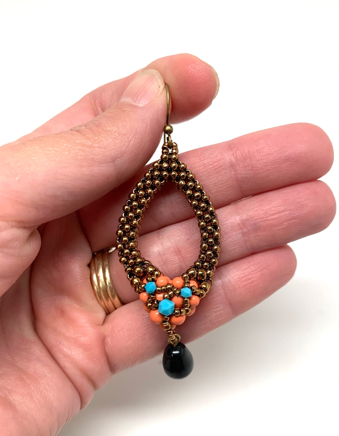 Tori Earring with Drop | Coral, Turquoise & Jet