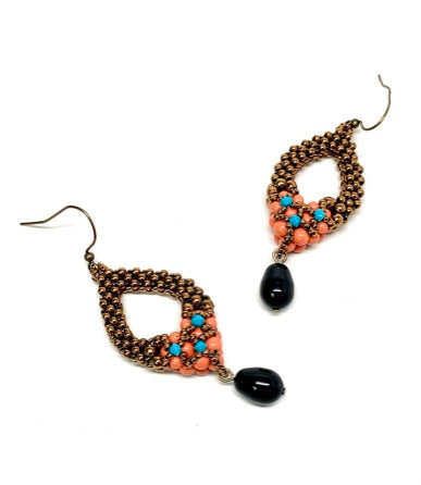 Tori Earring with Drop | Petite | Coral, Turquoise & Jet