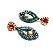 Load image into Gallery viewer, Hojas Post Earrings - Orange, Gold &amp; Blue
