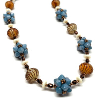 Load image into Gallery viewer, Geometric Beaded Bead Necklace - Warm Blue &amp; Tan Mix
