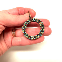 Load image into Gallery viewer, Beaded Hoop Earrings | Blue Picasso Mix
