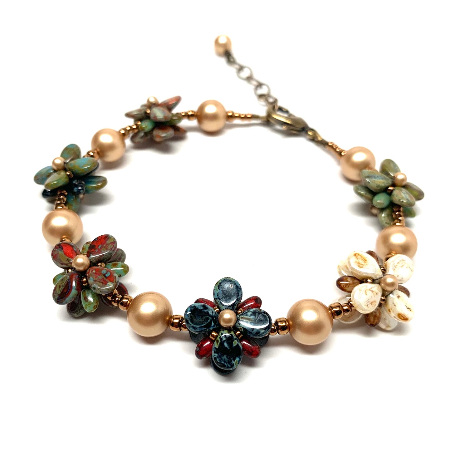 Flores Bracelet - Picasso Mix Flowers with Gold Pearls
