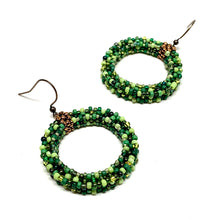 Load image into Gallery viewer, Beaded Hoop Earrings | Green Mix
