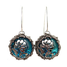 Load image into Gallery viewer, Vintage Czech Button Earrings | Pincushion Flower | Sky Blue
