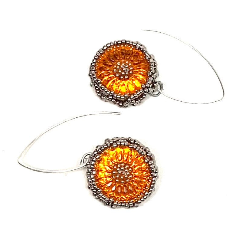 Vintage Czech Button Earrings | Daisy | Pumpkin