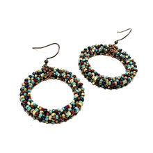 Load image into Gallery viewer, Beaded Hoop Earrings | Blue Picasso Mix
