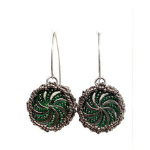Load image into Gallery viewer, Vintage Style Czech Button Earrings | Pinwheel | Vitrail with Silver
