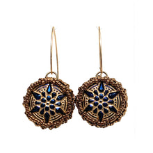 Load image into Gallery viewer, Vintage Czech Button Earrings | Arabian Star | Gold and Cobalt
