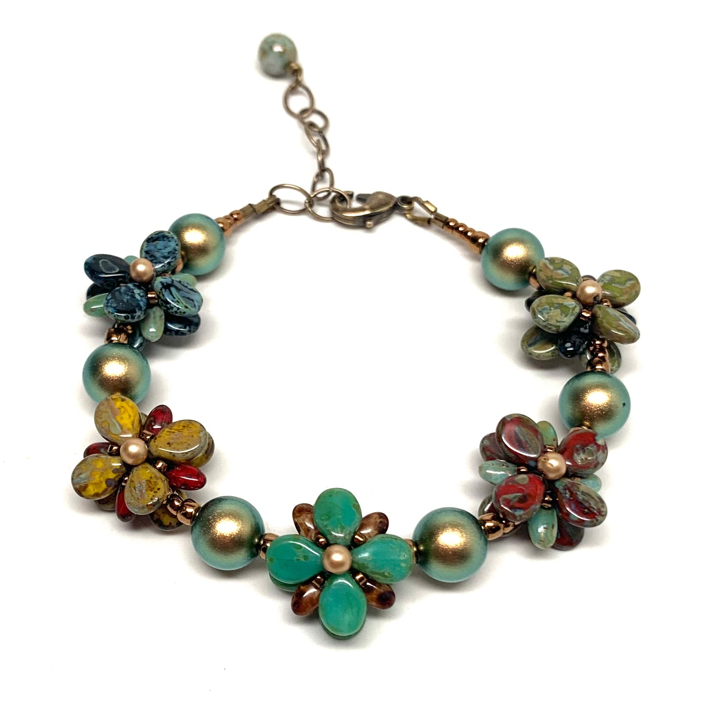 Flores Bracelet - Picasso Mix Flowers with Green Pearls