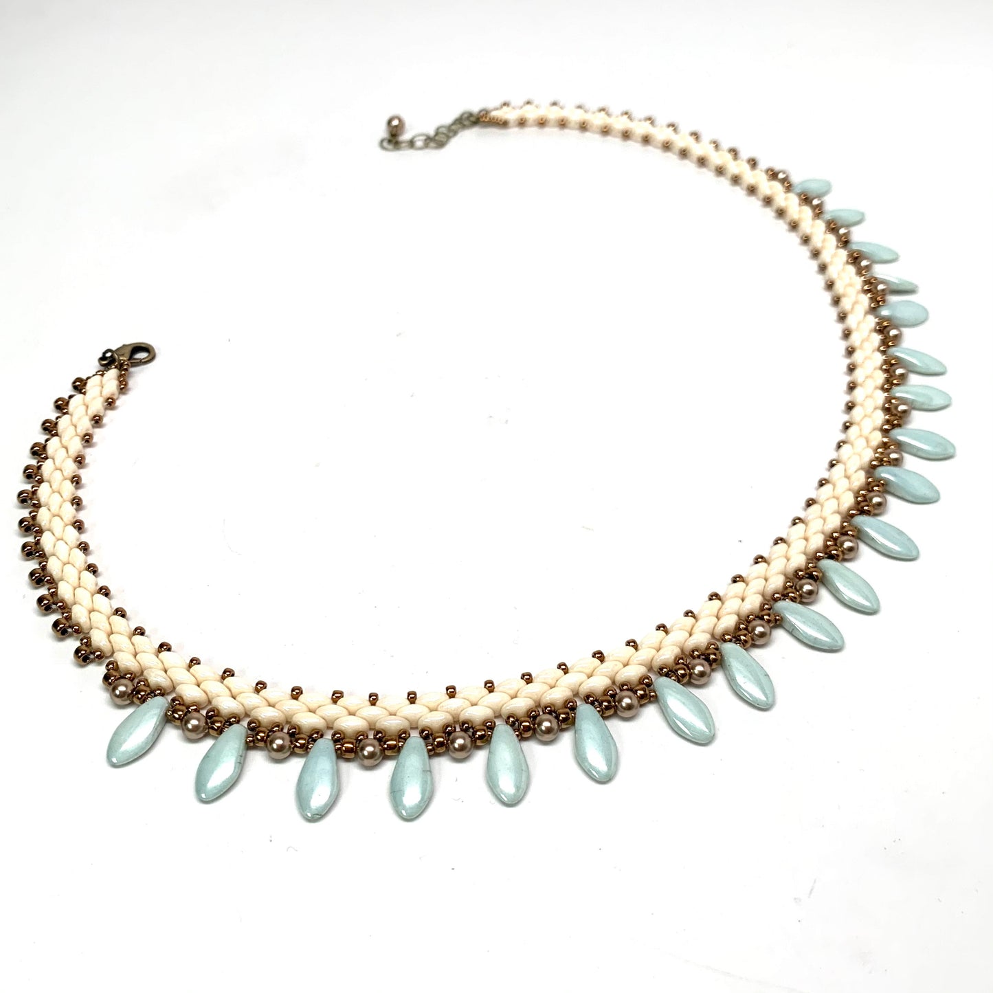 Czech Collar Necklace | Cream, Mint & Bronze Pearls