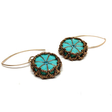 Load image into Gallery viewer, Vintage Style Czech Button Earrings | Turquoise with Rhinestone
