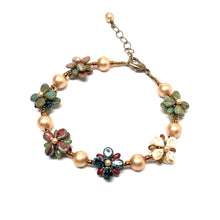 Load image into Gallery viewer, Flores Bracelet - Picasso Mix Flowers with Gold Pearls
