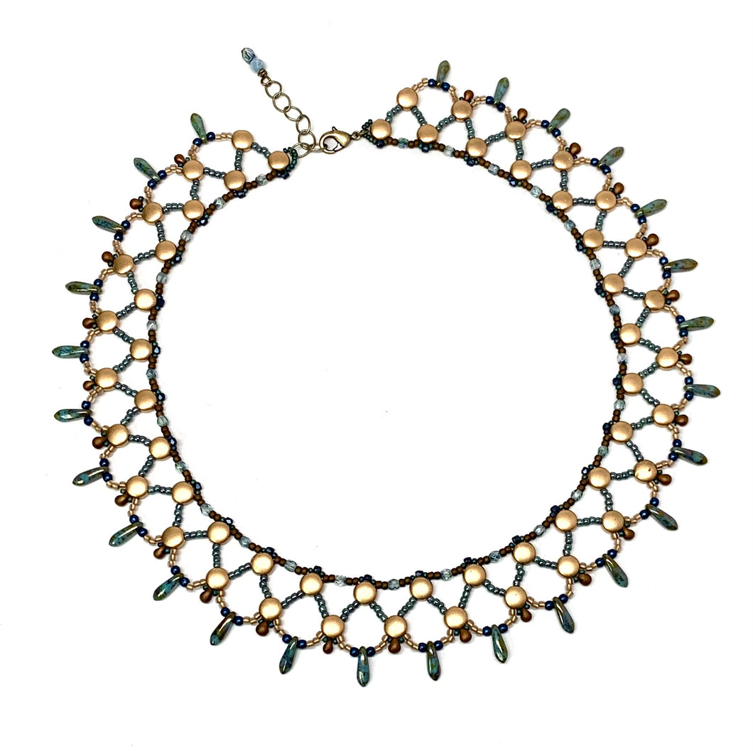 Egyptian Style Net Collar | Matte Gold & Blue