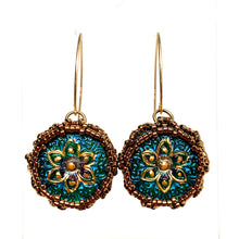 Load image into Gallery viewer, Vintage Style Czech Button Earrings | Persian Star Dark Iridescent
