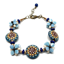 Load image into Gallery viewer, Flores Bracelet | Blue and Cream Flores Beads with Golem beads
