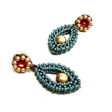 Load image into Gallery viewer, Hojas Post Earrings - Orange, Gold &amp; Blue
